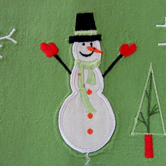 Red & green Christmas appliqued & embroidered placements 3 Snowmen - set of 4 - Picture 4 of 10